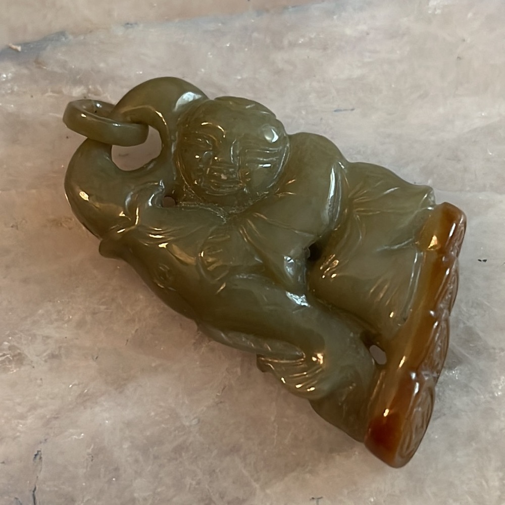 Vintage Rare Artisan Hand Carved Jade Jadeite Buddha Pendant